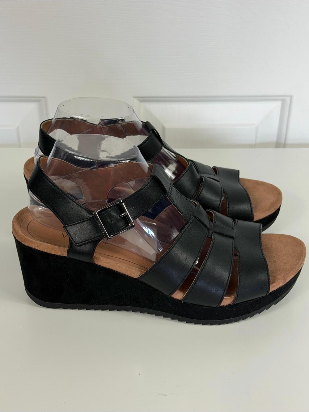 VIONIC Tawny Platform Wedge Black Leather Sandals Shoes Women’s Size 11